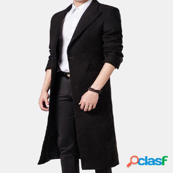 Mens Long Style Woolen Cor sólida Suit Collar Slim Fit
