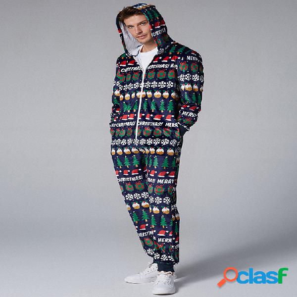 Mens Onesies de Natal com capuz Zip Down Pijamas de férias