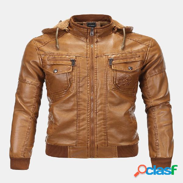 Mens Winter Soild Warm Color manga comprida com capuz PU