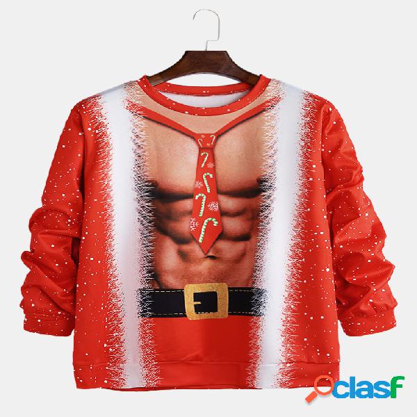 Mens engraçado impressão de natal gola redonda manga