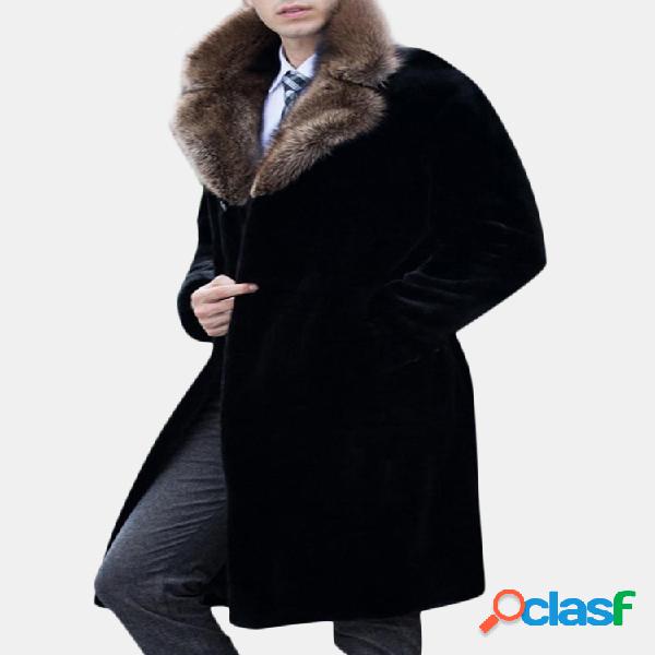 Mid Long Masculina Fax Fur Collar Brasão Inverno Quente