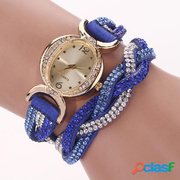 Moda Quartz Relógio De Pulso De Couro Colorido Strass Strap