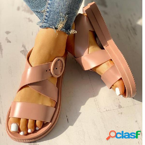 Mulheres Causal Leve Plataforma Buckle Cross Sandálias Flat