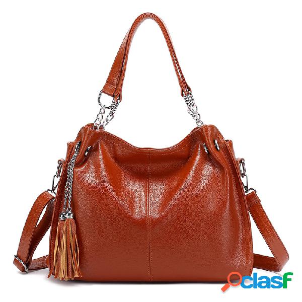 Mulheres Simples Grande capacidade Soft Couro Mão Bolsa