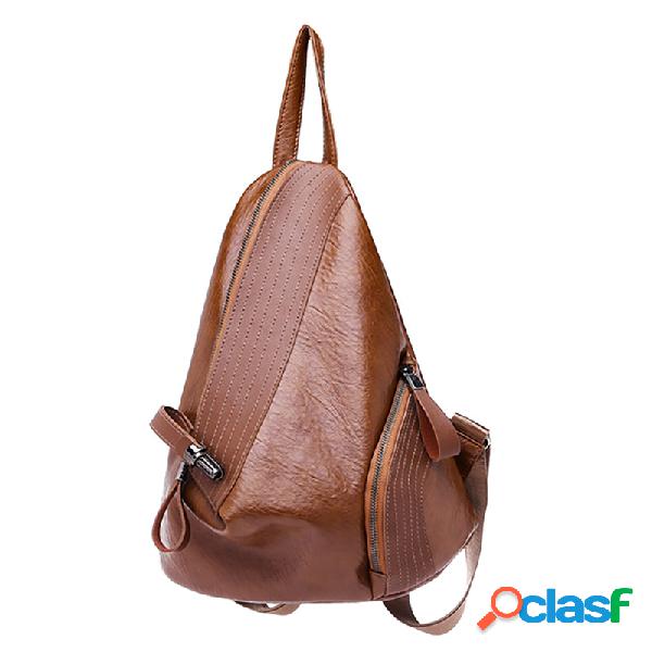 Mulheres Soft Couro Triângulo Lock Travel Backpack Designer