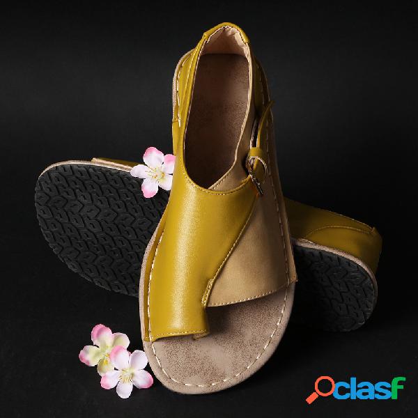 Mulheres de tamanho grande retro cor emenda fivela chinelos