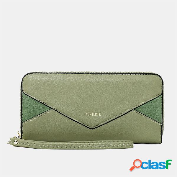 Mulheres patchwork zipper carteira longa bolsa