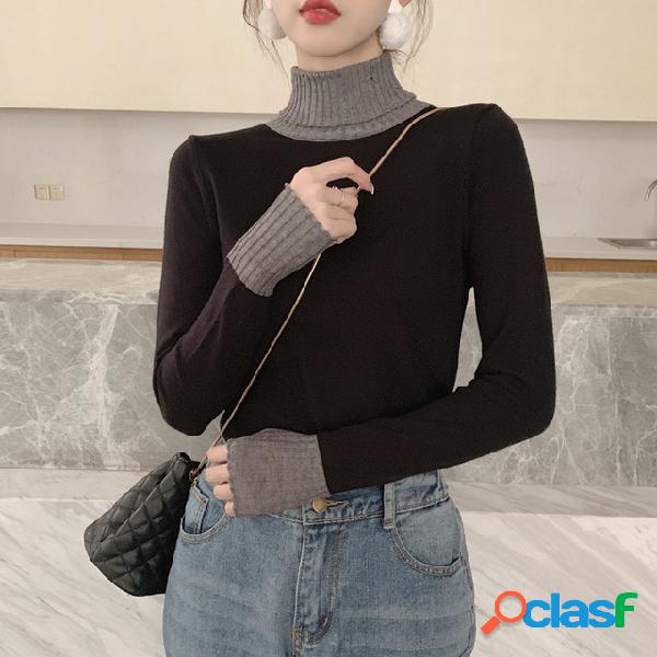 Nova camisola de gola alta das mulheres de mangas compridas