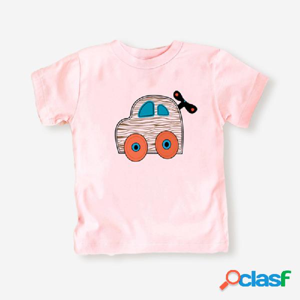 O carro dos desenhos animados da menina e do menino imprime