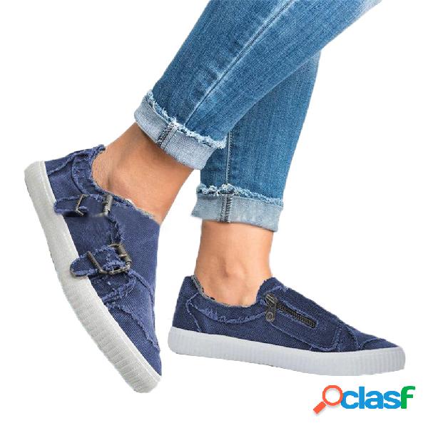 Plus Tamanho Mulheres Casual Canvas Fivela Decoração