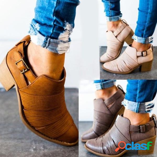 Plus Tamanho Mulheres Comfy Toe Fivela Chunky Heel Curto