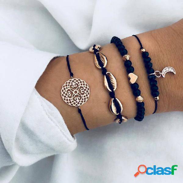 Pulseira boêmio Definir Oco Geométrica Corda Pulseira de