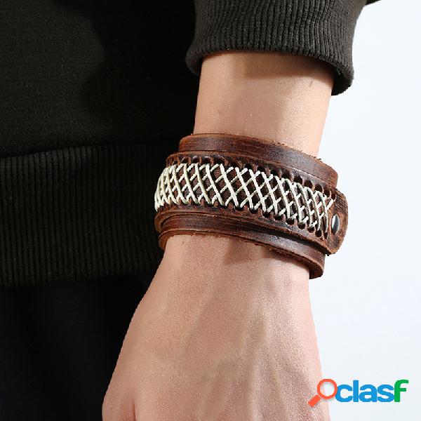 Punk Retro Larga Versão Pulseira de Couro Macio Pulseira