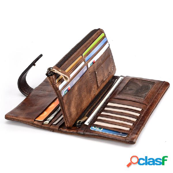 RFID Couro Genuíno Casual 18 Card Slot Carteira Retro Alta