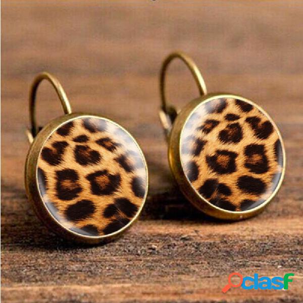 Retro Leopard Print Brincos Tempo Jóia Orelha Gota Brincos