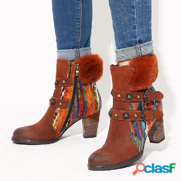 SOCOFY Colorful Ferrugem de lã vermelho Couro Genuíno