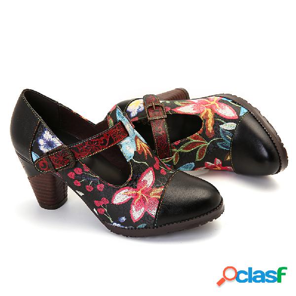 SOCOFY Folkways Colorful Flores de costura Couro Genuíno