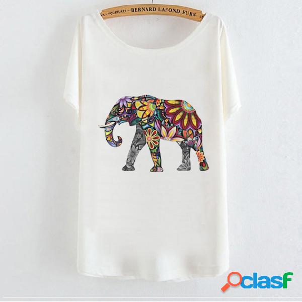 Senhoras t-shirt animal dos desenhos animados gato de manga