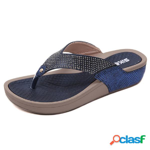 Strass clipe toe chinelo sandálias plataforma praia verão