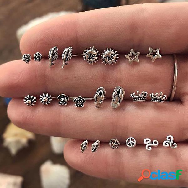 Stud geométrico vintage Brincos Kit estrela deixa sol