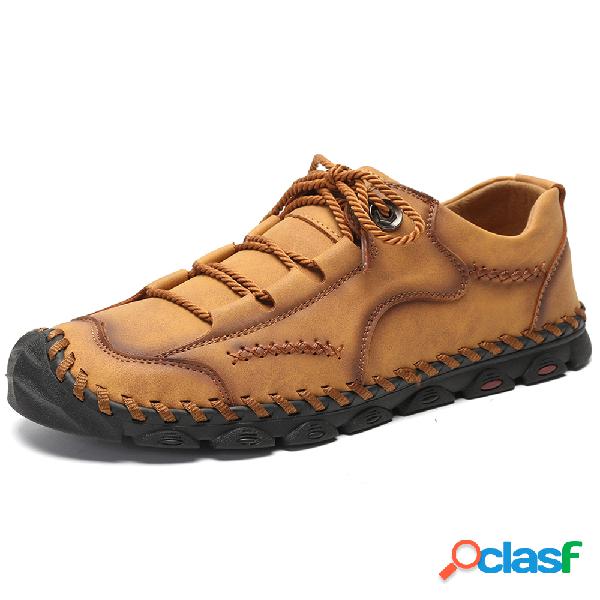 Tamanho Grande Classic Mão Costura Soft Sapatos De Couro De
