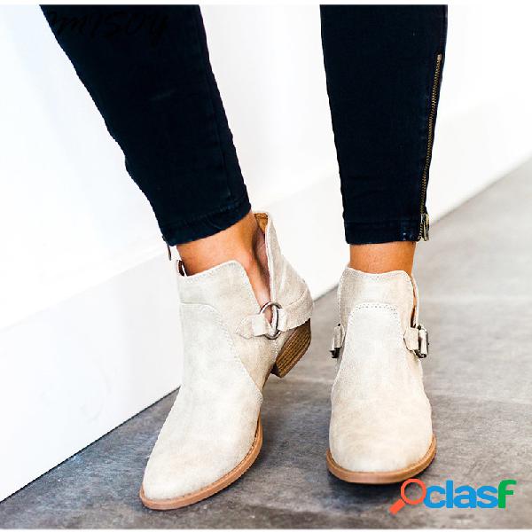 Tamanho grande mulheres apontou toe fivela botas curtas de