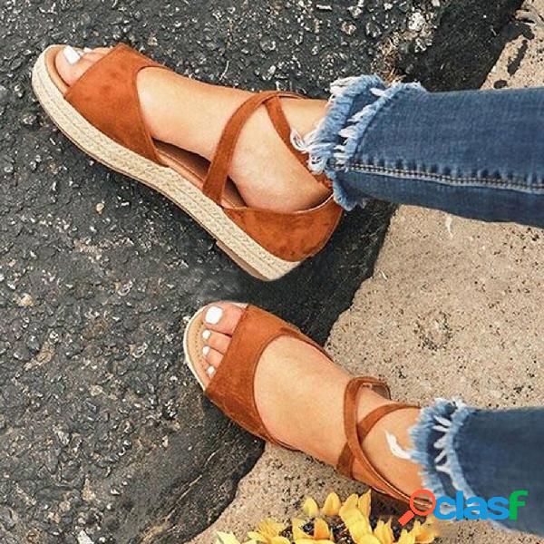Tamanho grande peep toe alpercatas zíper fivela sandálias