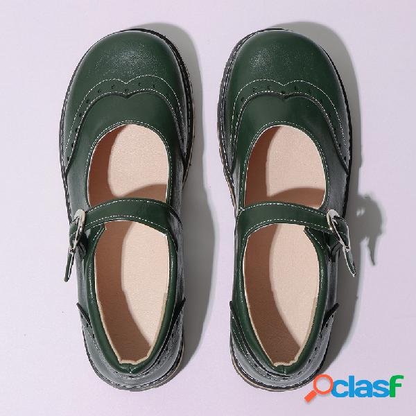 Tamanho grande rodada toe fivela plana casual sapatos
