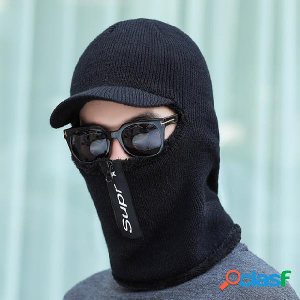 Tricô Chapéu cachecol quente e grosso com zíper Chapéu