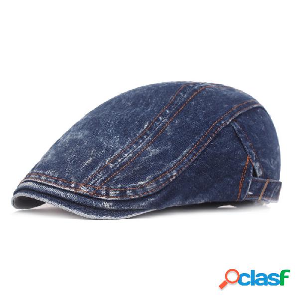 Unisex Washed Denim Retro Boina Cap Pato Chapéu Sunshade