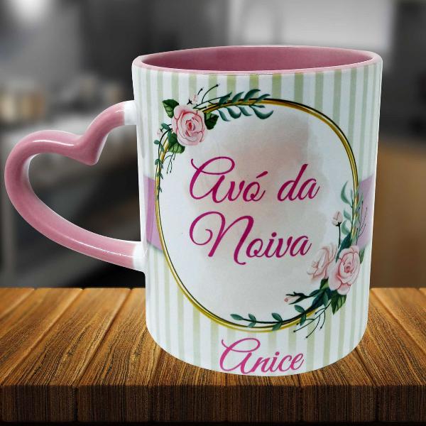 caneca alça de coração rosa - avó da noiva casamento