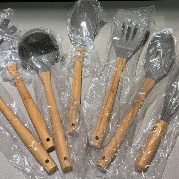 silicone kitchen utensils bamboo handles