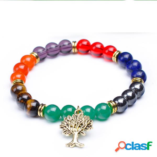 Étnica Árvore De Vida Pingente Pulseira 8mm Pedra Natural