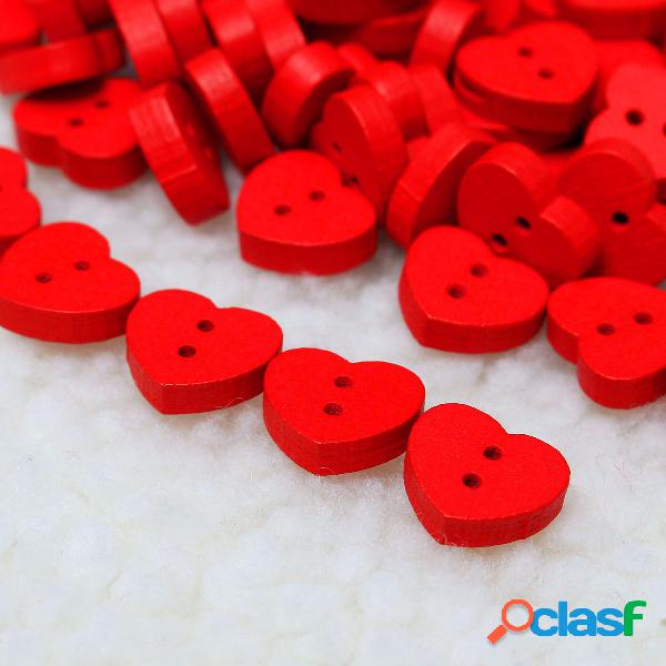 100pcs Madeira Red Heart-shape Sewing Botões DIY Craft Baby