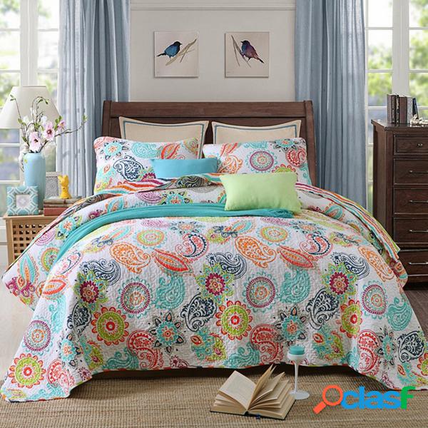 3pcs cama de algodão estilo pastoral conjunto acolchoado