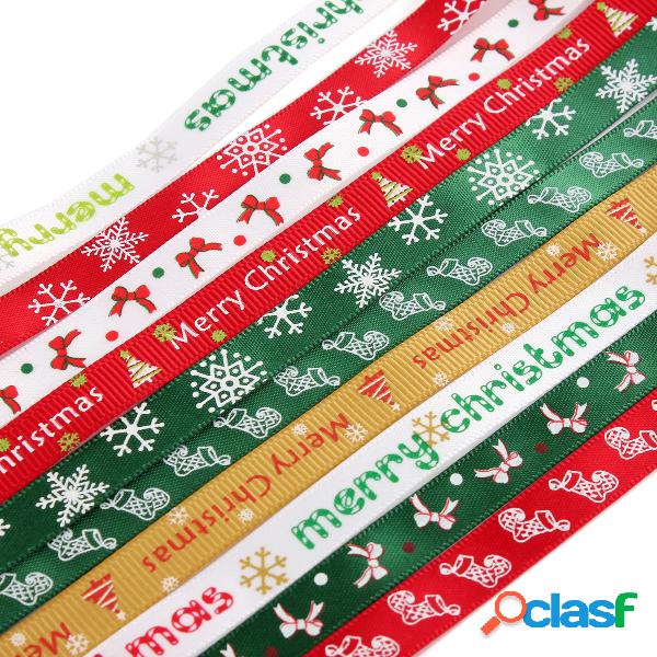 5 Yard 10mm Impresso Feliz Natal Árvore Grosgrain Ribbon