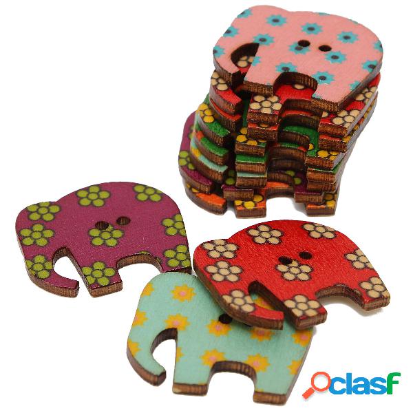 50 Pcs Colorido 2 Furos Elefante Padrão Animal Botões De