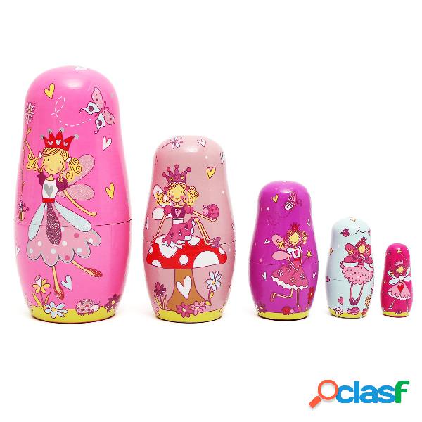 5pcs Anjo De Madeira Fada Russo Babushka Matryoshka