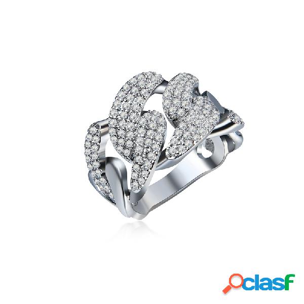 Anel de luxo feminino Anel de platina de zircão completo