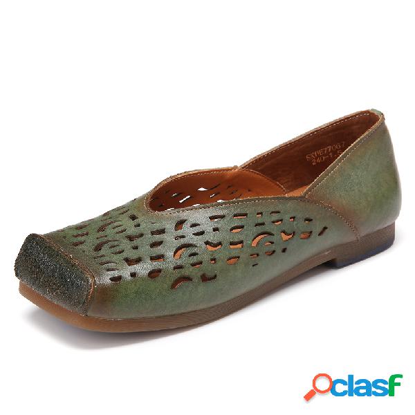 Angustiado couro polido Toe Cap recorte Soft Slip-on sapatos