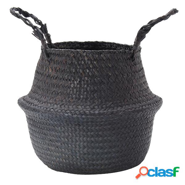 Black Seagrass Belly Basket Storage Holder Plant Pot Bag
