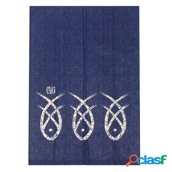 Blue Fish Printed Japonês Noren Doorway Cortina Cozinha