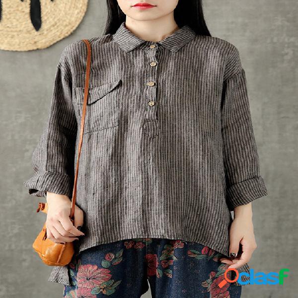 Blusa de lapela irregular mulheres manga longa blusa casual