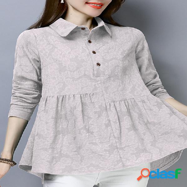 Blusa de mulheres de manga longa irregular cor sólida