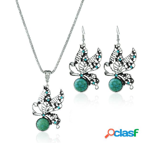 Bohemian Diamante Oco Borboleta Jóias Set Turquesa