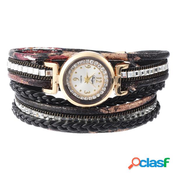 Bohemian Women Rhinestone Leather Relógios femininos