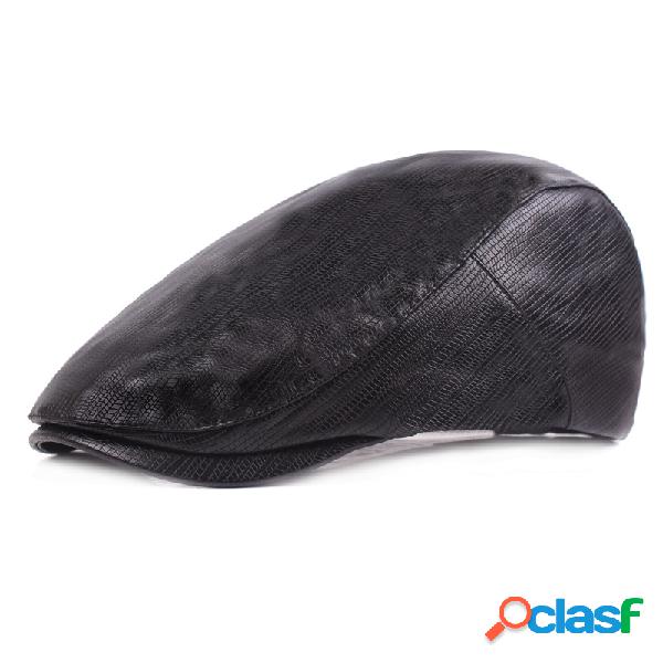 Boina Quente Casual Sólida Masculina PU Couro Quarda-Sol