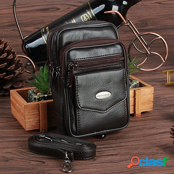 Bolsa Casual Transversal de Cintura Couro Genuíno com Multi