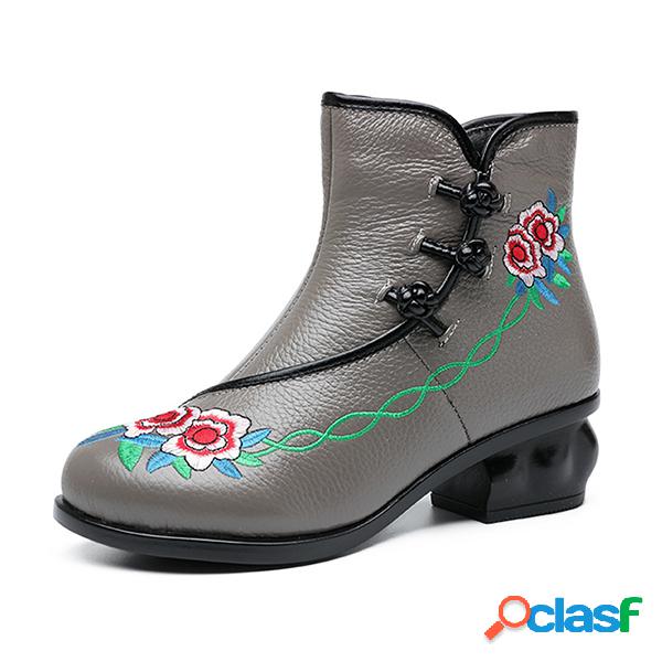 Bordado Folkways Mid Sapo De Couro De Salto Botões Botas