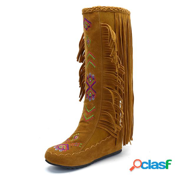 Botas de calcanhar escondido de borla de tamanho grande